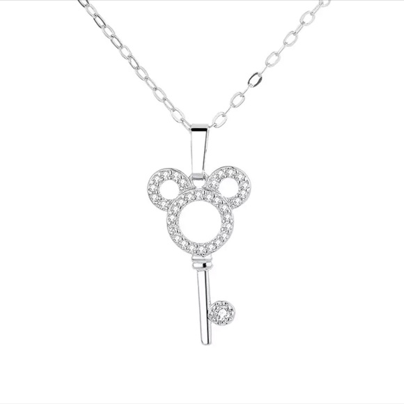 CRYSTAL Mickey Key ♡  Silver Necklace GIFT - Picture 1 of 4